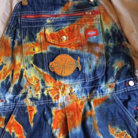 Tie dye Overalls 34×32, Grateful Dead patch Overalls, blue × orange Overalls - Picture 5 of 12